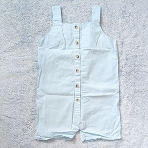 EUC 3T Kate Quinn Button Front Shortie Overalls Light Blue Poplin Cotton Woven